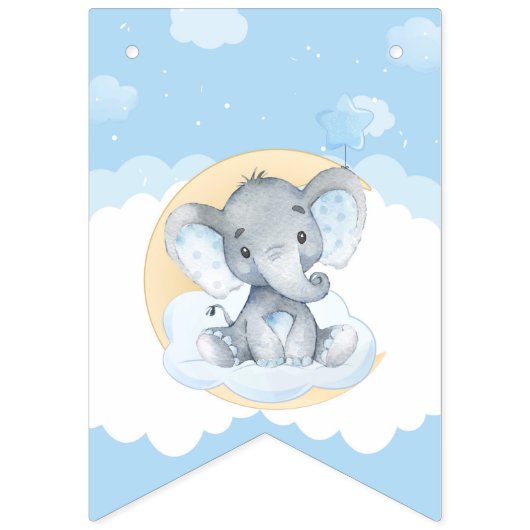 Blauwe olifantenjongen Baby shower Het is een jong Vlaggetjes (Eerste vlag)