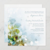 Blauwe olijfgroene blaadvogels trouwuitnodiging kaart (Voorkant / Achterkant)