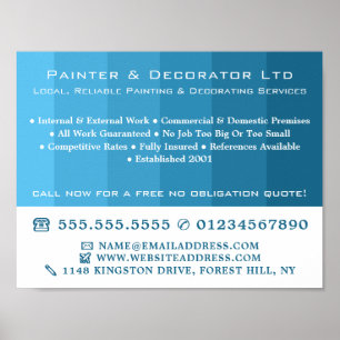 Blauwe ombre Stripes, schilder en decorator Poster