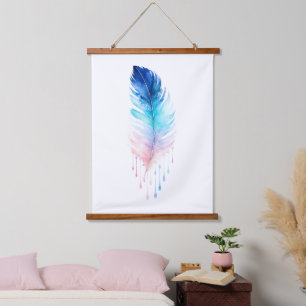 Blauwe Ombre Veer Waterverf Hangend Wandkleed