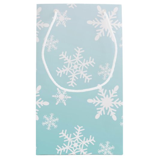 Blauwe Ombre Witte Sneeuwvlokken Klein Cadeauzakje (Achterkant)