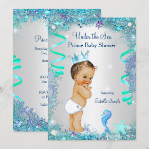 Blauwe onder de zee prins baby shower bruine jonge kaart