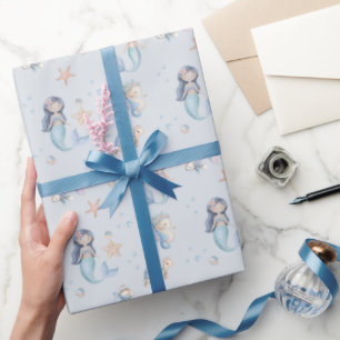 Blauwe Onder de Zee Zeemeermin Verjaardag Cadeaupapier