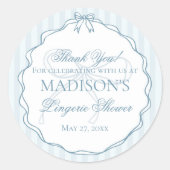 Blauwe Ondergoed Douche Bruidsfeest Favoriet Gesch Ronde Sticker (Voorkant)