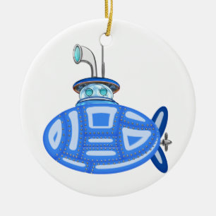 Blauwe onderzeeboot keramisch ornament