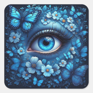 Blauwe Oog Bloem Vlinder Beschermend Symbool Vierkante Sticker