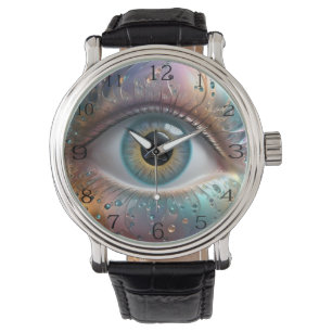 Blauwe oogbol fractale kunst, horloge