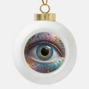 Blauwe oogbol fractale kunst, keramische bal ornament