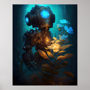 Blauwe oogbot & bloemen poster