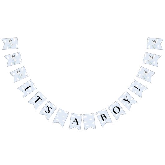 Blauwe ooievaar Baby shower Bunting Flags Vlaggetjes (Alle)