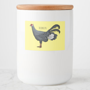 Blauwe oorfazant vogel cartoon voedselcontainer etiket