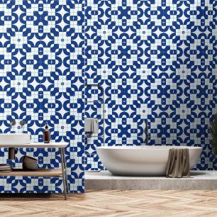 Blauwe oosterse decor behang