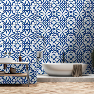 Blauwe oosterse decor behang