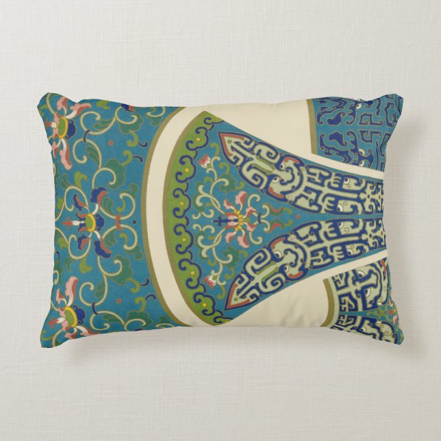 Blauwe oosterse Design met glimlende gezichten Accent Kussen (Voorkant)