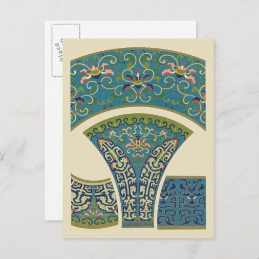 Blauwe oosterse Design met glimlende gezichten Briefkaart (Voorkant / Achterkant)