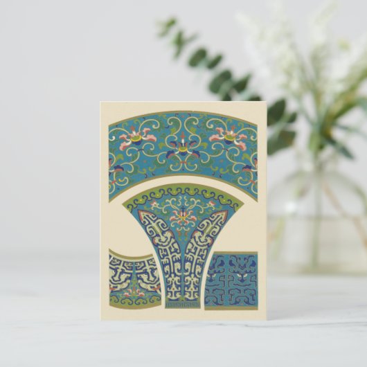 Blauwe oosterse Design met glimlende gezichten Briefkaart (Staand voorkant)