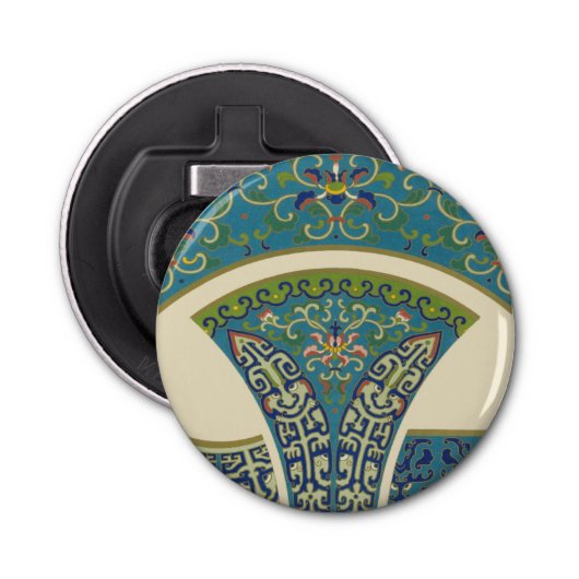 Blauwe oosterse Design met glimlende gezichten Button Flesopener (Voorkant)