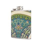 Blauwe oosterse Design met glimlende gezichten Heupfles (Links)