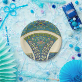 Blauwe oosterse Design met glimlende gezichten Papieren Bordje (Feest)