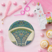 Blauwe oosterse Design met glimlende gezichten Papieren Bordje (Feest)