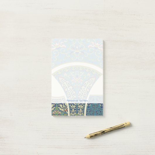 Blauwe oosterse Design met glimlende gezichten Post-it® Notes (Op bureau)