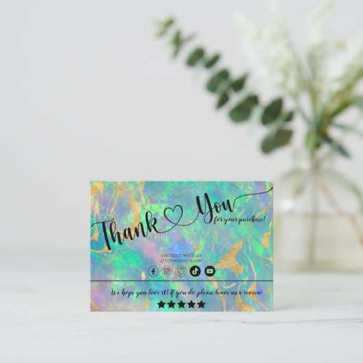Blauwe Opal Iridescent Dank u Visitekaartje (Staand voorkant)