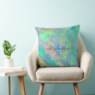 Blauwe Opal Stone   Monogram Pillow Kussen
