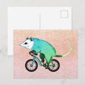 Blauwe opossum op de fiets uitnodiging briefkaart (Voorkant / Achterkant)