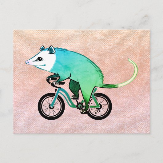 Blauwe opossum op de fiets uitnodiging briefkaart (Voorkant)