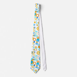 Blauwe oranje bloemen stropdas