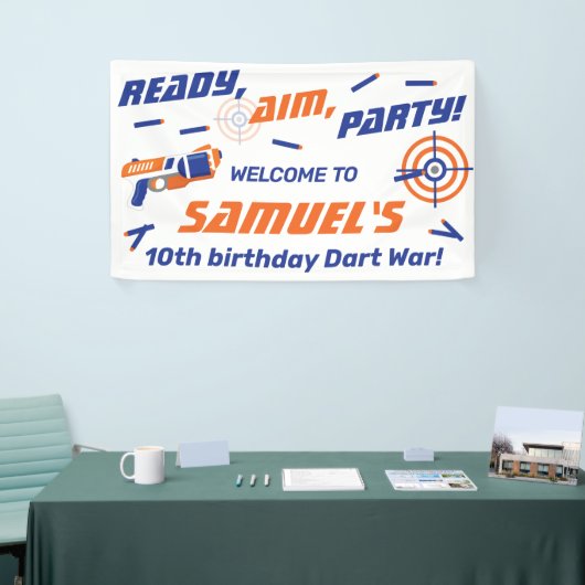 Blauwe, Oranje Dart War Birthday Party, Welkom Spandoek (Beurs)