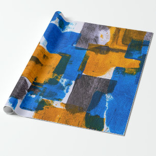 Blauwe, oranje en grijze abstracte kunst cadeaupapier