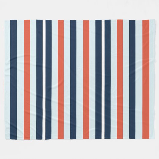 Blauwe, Oranje en witte streep Fleece Deken (Voorkant (Horizontaal))