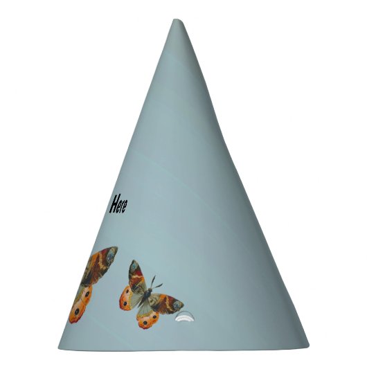 Blauwe Oranje Monboogvlinders op lichtblauw Feesthoedjes (Rechts)