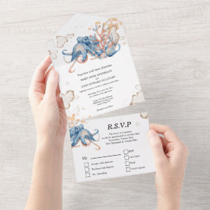 Blauwe oranje octopus koraal DIY SJABLONEN