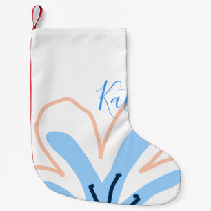 Blauwe oranje pastel bloem voeg naam boho retro ca kleine kerstsok