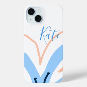 Blauwe oranje pastel bloem voeg naam toe boho retr