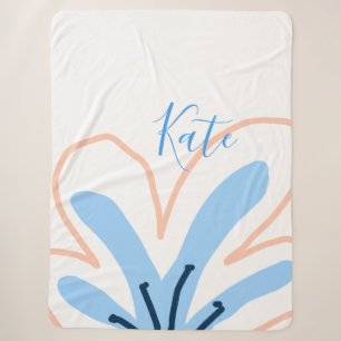 Blauwe oranje pastel bloem voeg naam toe boho retr sherpa deken