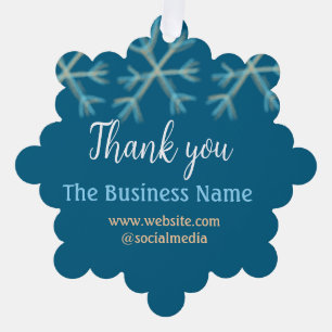 Blauwe oranje sneeuwvlokken voegen bedrijfsnaam ke ornament kaart