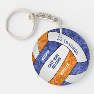 blauwe oranje teamkleuren gepersonaliseerd volleyb sleutelhanger