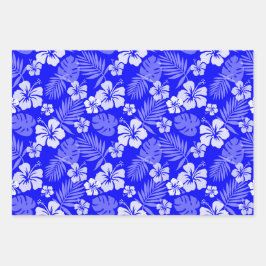 BLAUWE ORANJE TROPISCHE HIBISCUSSTROMEN INPAKPAPIER VEL