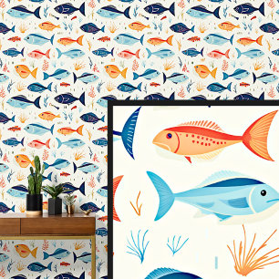 Blauwe & Oranje vis zwemmen Behang