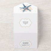 Blauwe oranje zeekoraaloceaan all in one uitnodiging (Buitenkant)