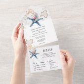 Blauwe oranje zeekoraaloceaan all in one uitnodiging (Afscheurbaar)