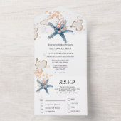 Blauwe oranje zeekoraaloceaan all in one uitnodiging (Binnen)