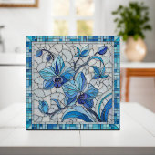 Blauwe Orchidee Bloem Mozaïek Kunst Tegeltje