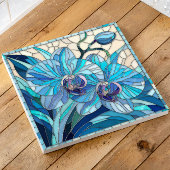 Blauwe Orchidee Bloem Mozaïek Kunst Tegeltje