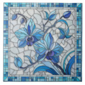 Blauwe Orchidee Bloem Mozaïek Kunst Tegeltje (Voorkant)