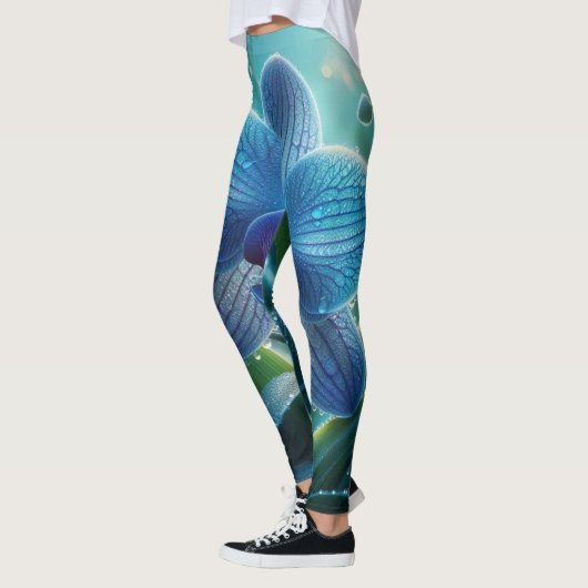 Blauwe Orchidee Bloemen Leggings (Links)