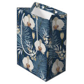Blauwe orchidee hawaiiaanse print medium cadeauzakje (Achterkant Gekanteld)